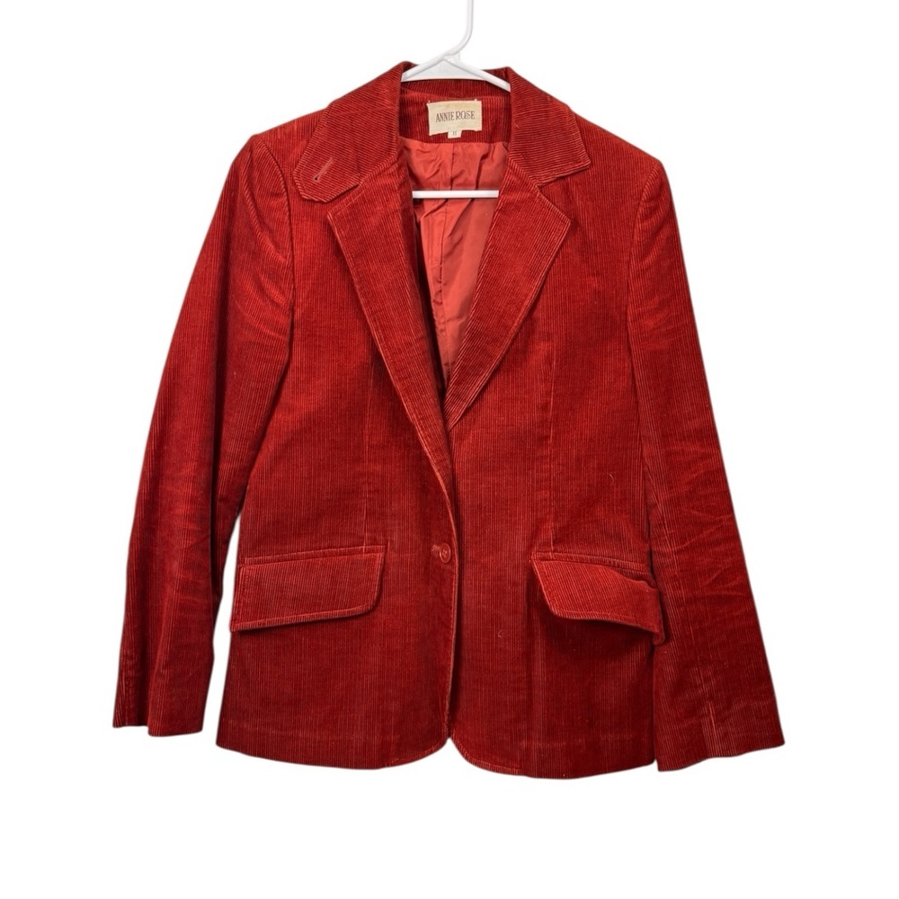 Vintage 70s 80s Corduroy Blazer Jacket Rust Back Band Size 11 S/M Annie Rose